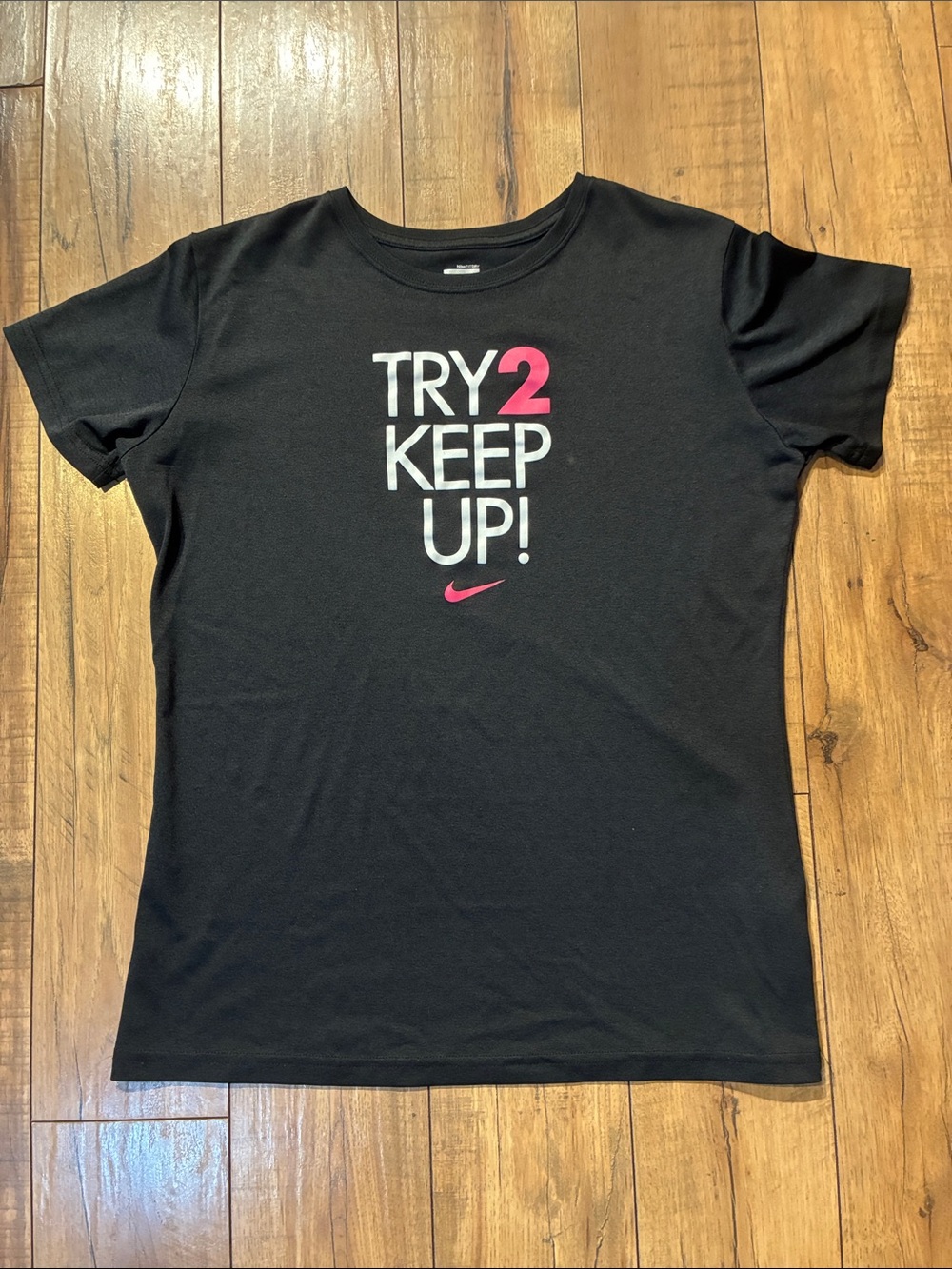 Nike Black Short-Sleeve Graphic Tee with Pink Accents